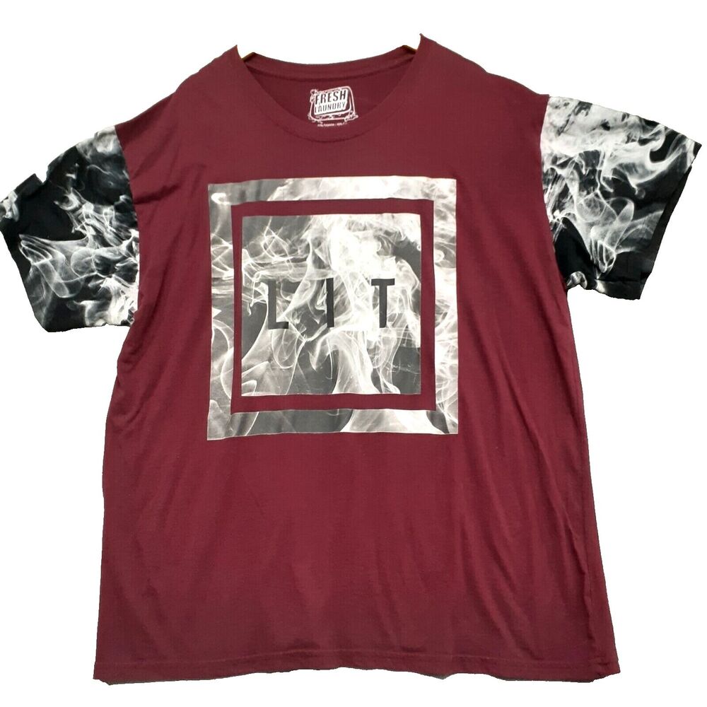 Fresh Laundry Men Sz 3XL Red LIT Black White Smoke Graphic T-Shirt Streetwear